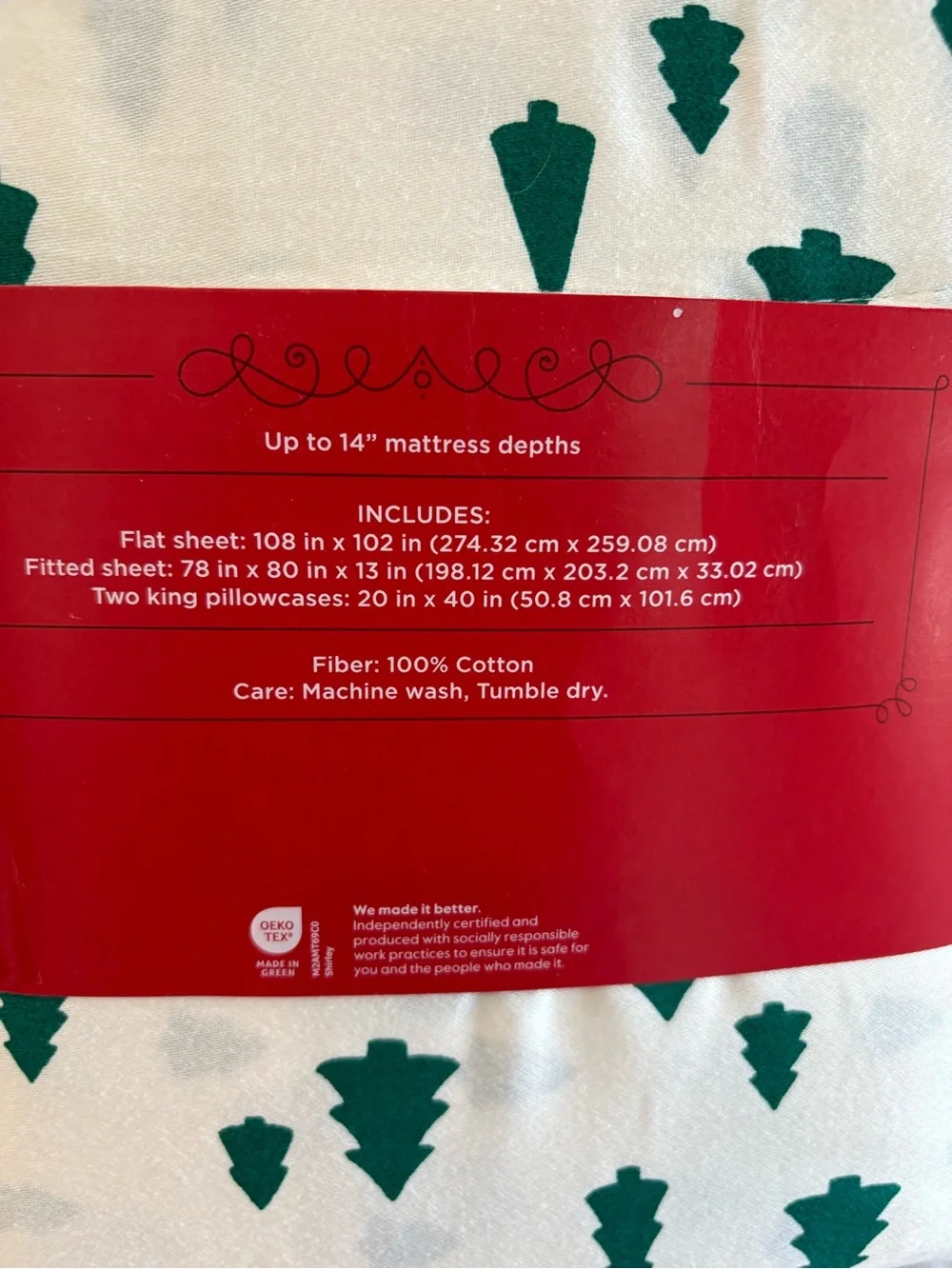WONDERSHOP TARGET KING HOLIDAY - CHRISTMAS GREEN TREE COTTON SHEET SET NEW
